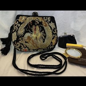 Judith Leiber Swarovski Crystal Clutch Asian Chinese dragon black evening Bag